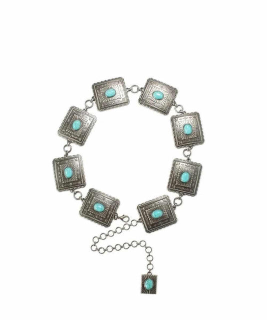 ARIAT Women's Square Teal Concho Chain Belt