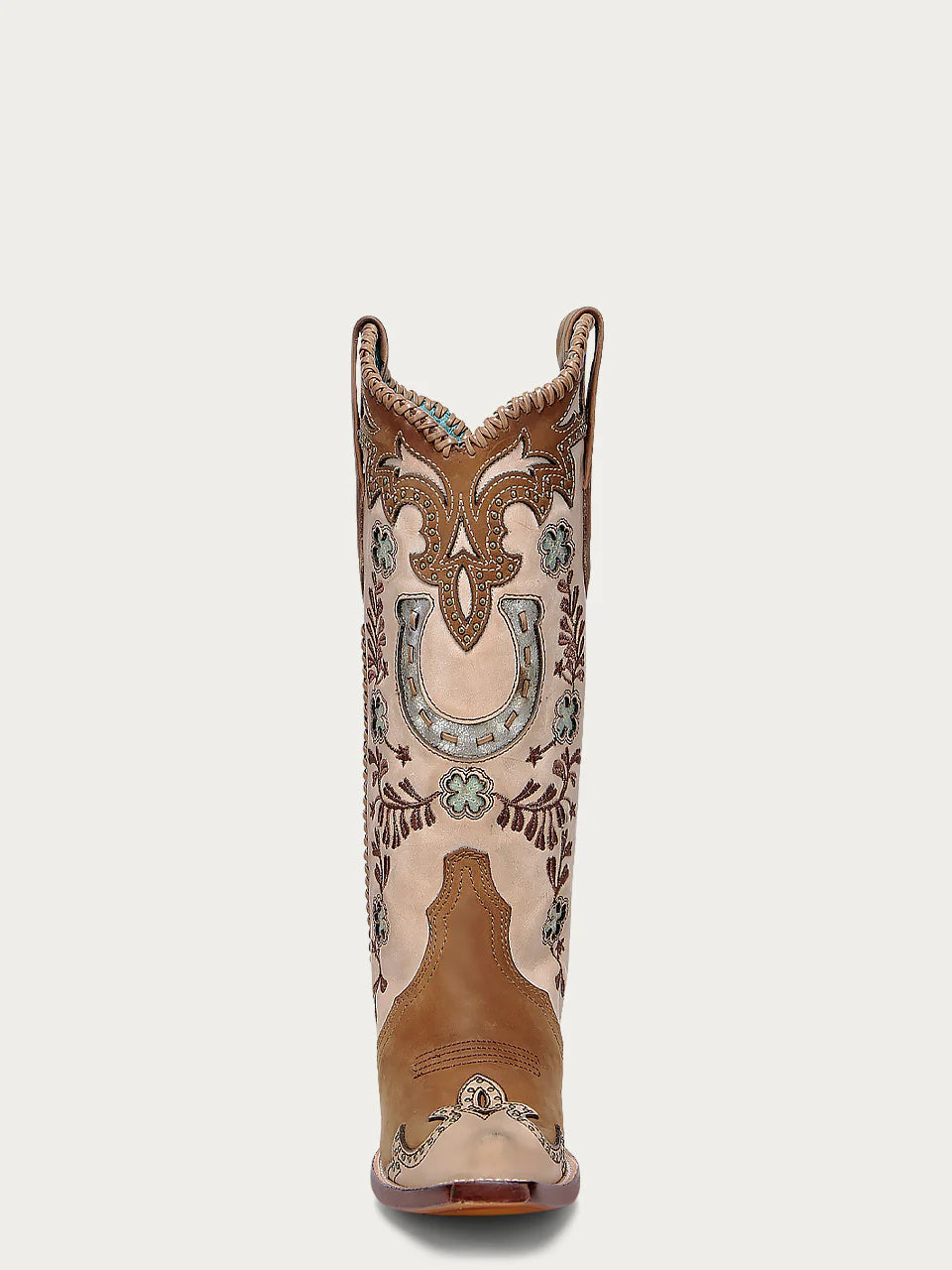 CORRAL WOMEN'S BONE OVERLAY EMBROIDERY STUDS HANDWOVEN SNIP TOE COWBOY BOOT