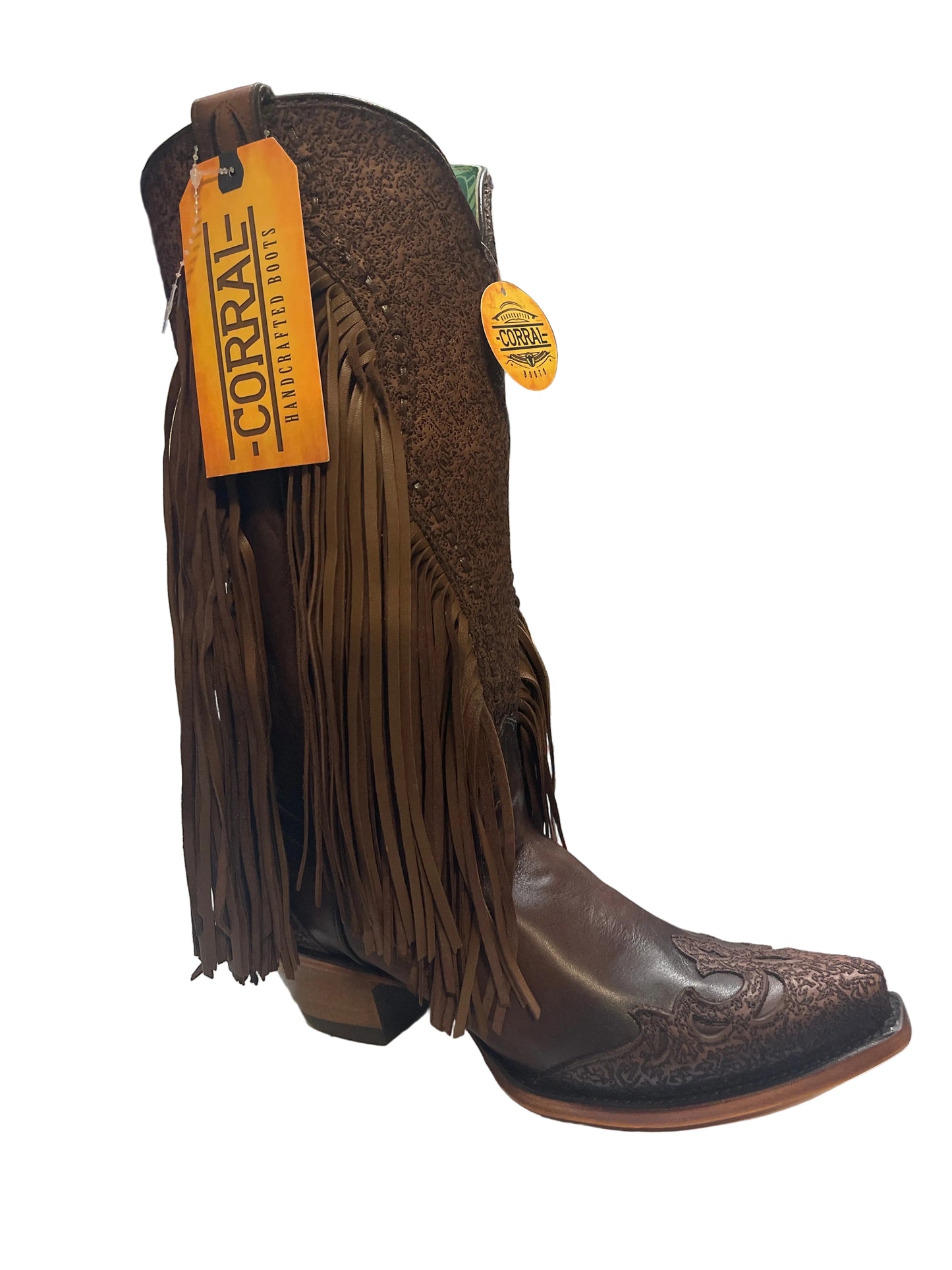 CORRAL BOOT WOMEN BROWN OVERLAY EMBROIDERY & FRIGE &W