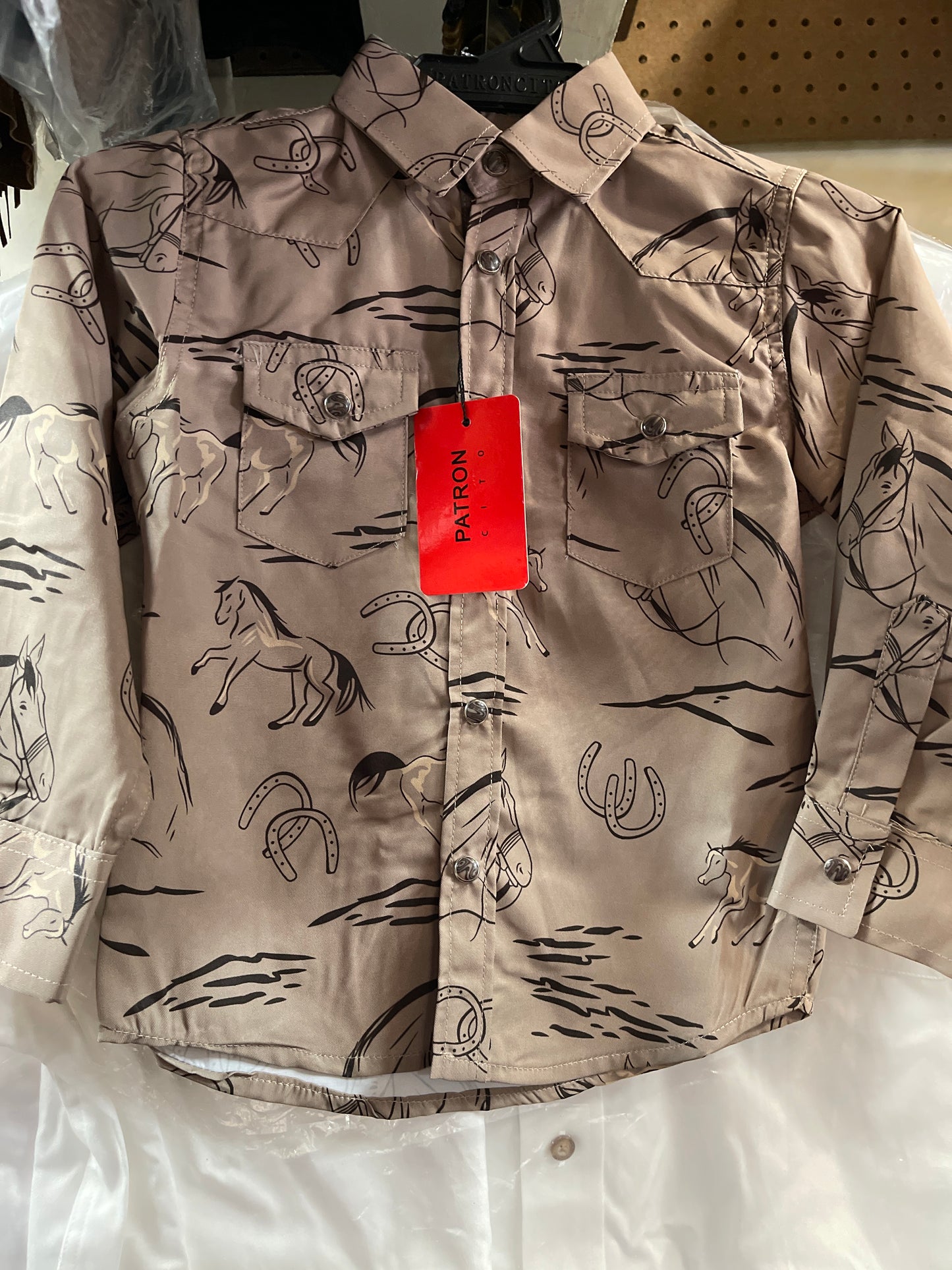 KIDS WESTERN SHIRT WITH HORSE PRINT AND SNAP BOTTON