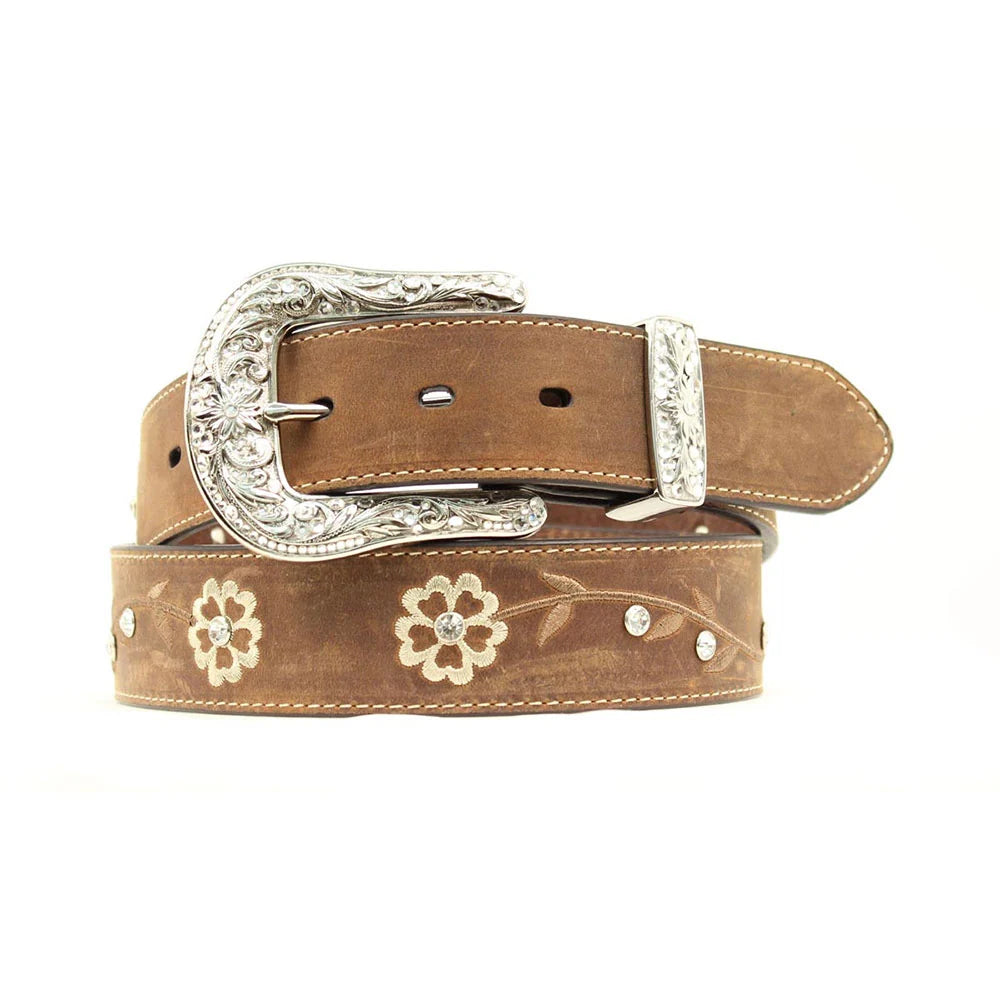 ARIAT Women's Gemstone Flower Brown Leather Belt