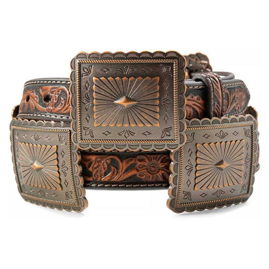 ARIAT Women's Square Copper Concho Leather Belt