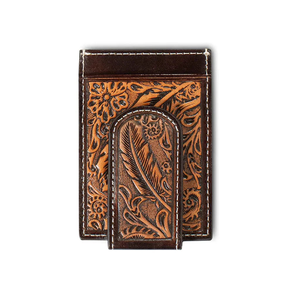 ARIAT Money Clip Tooled Feather Wallet