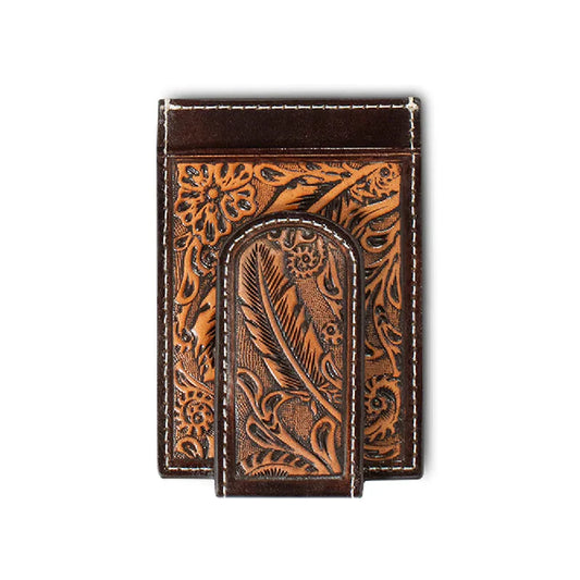 ARIAT Money Clip Tooled Feather Wallet