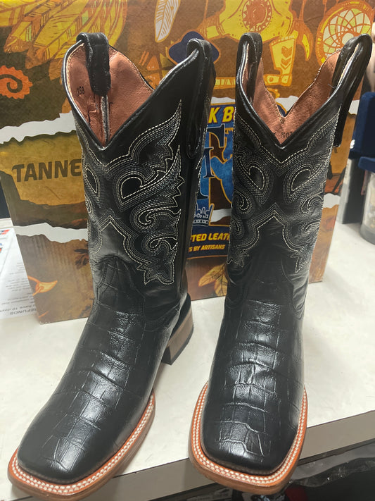 TANNER MARK BOOTS YOUTH CAIMAN BELLY PRINT BLACK TOE SQUARE TMY200779