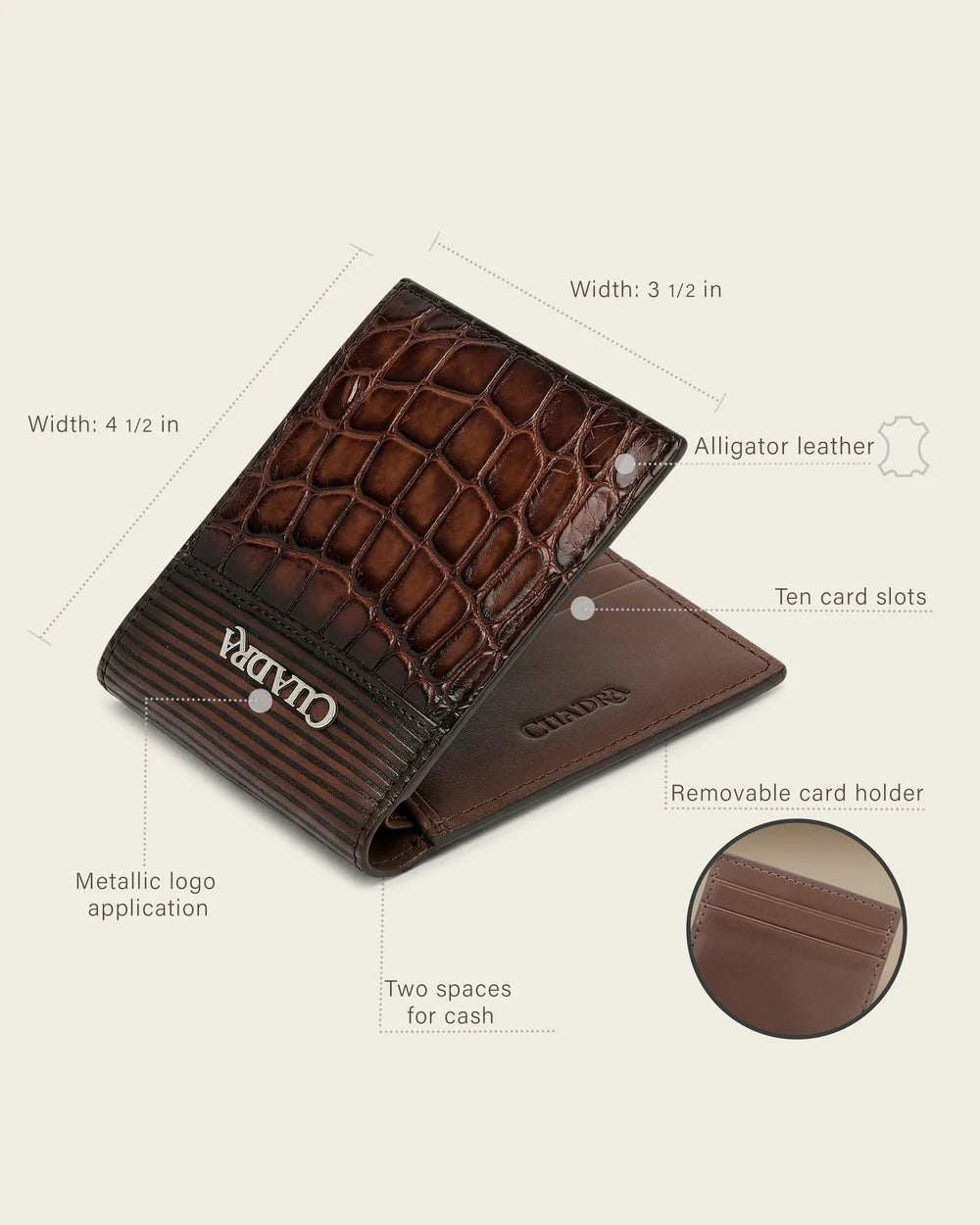 Men’s Honey Alligator Leather Wallet with Removable Card Holder