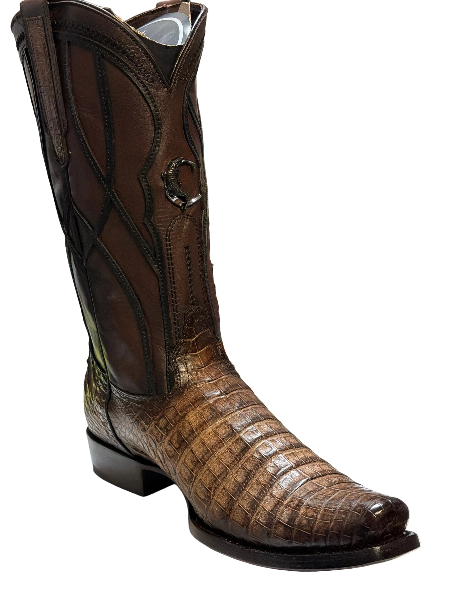 Cuadra Men's  Caiman Belly  Strauss Brown Narrow Square Toe Cowboy Boots