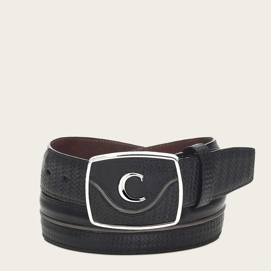 Cuadra Men's Engraved black leather western belt