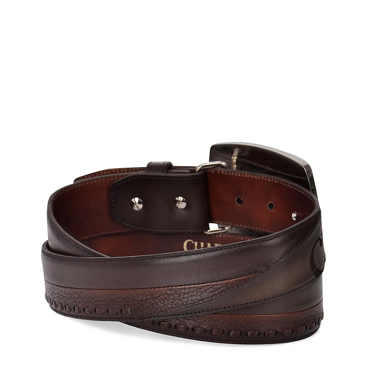 Hand-painted chocolate brown leather western belt