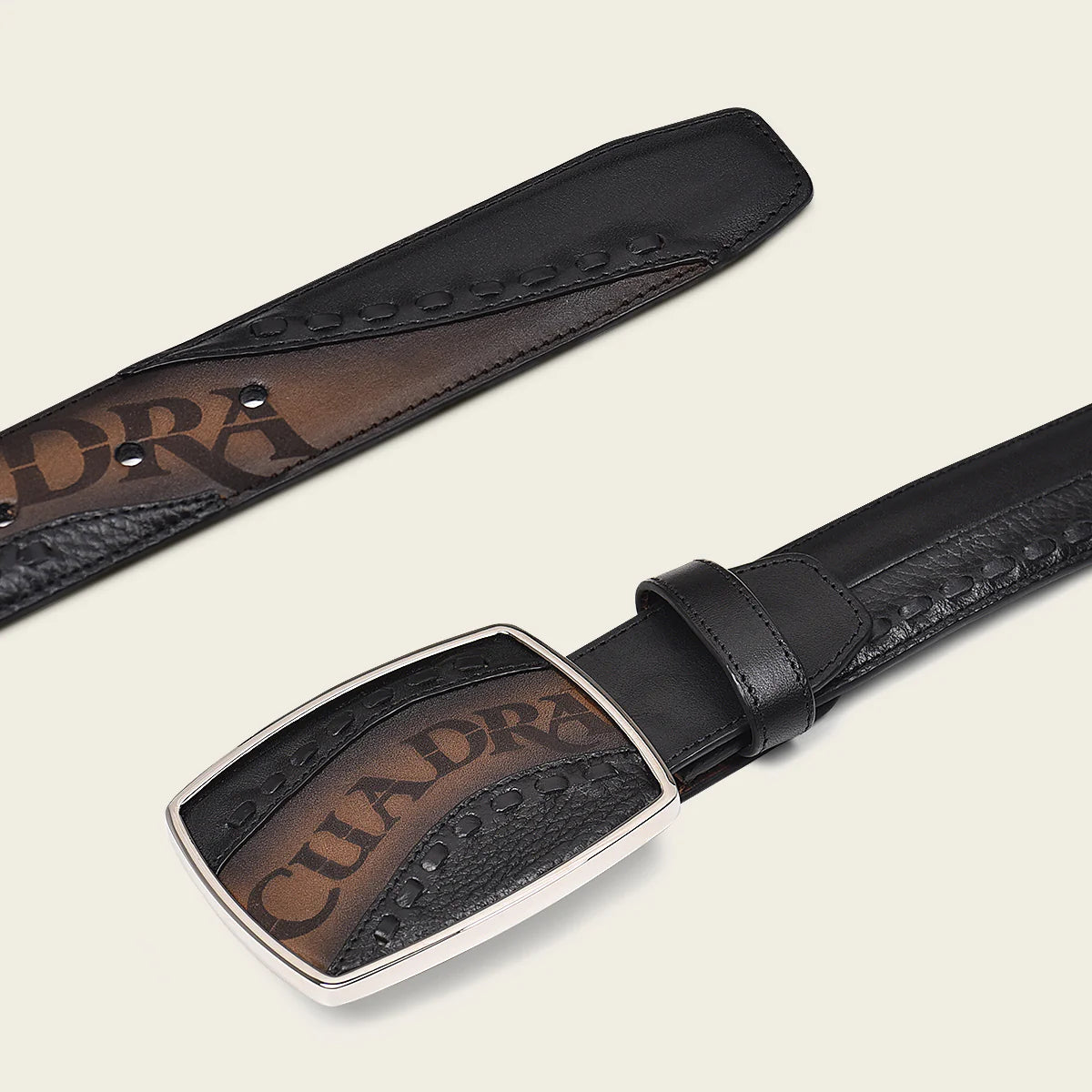 Hand-painted black leather western belt