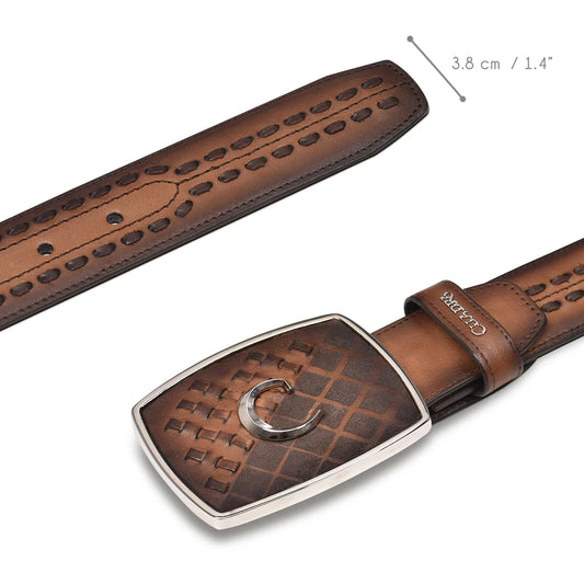 Hand-painted engraved honey western leather belt