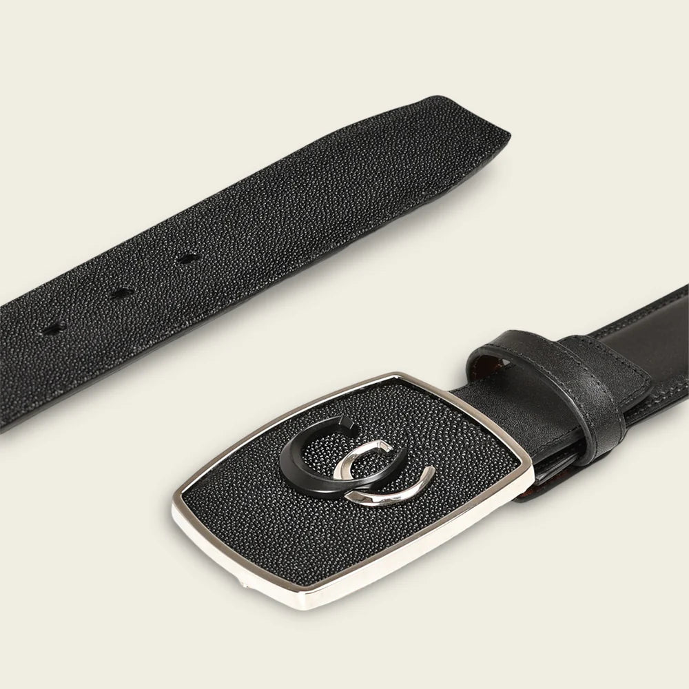 Men’s Black Stingray Leather Western Belt with Cuadra Monogram Buckle