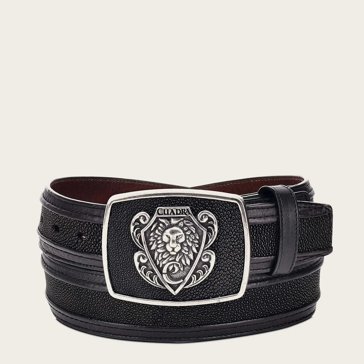 Black leather western belt with genuine stingray leather