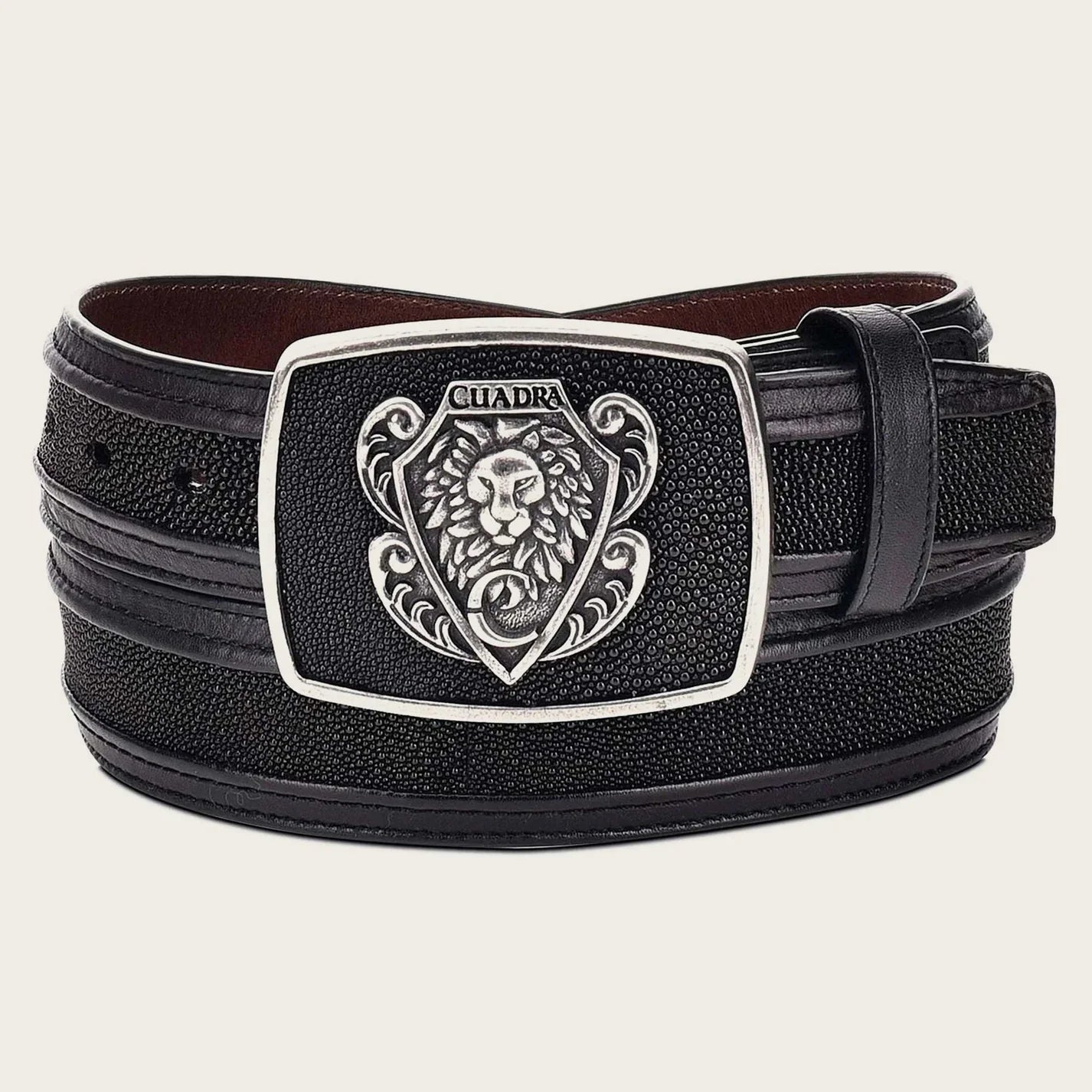 Black leather western belt with genuine stingray leather