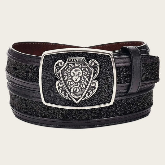 Black leather western belt with genuine stingray leather