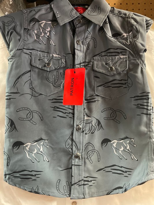 KIDS WESTERN SHIRT WITH HORSE PRINT AND SNAP BOTTON