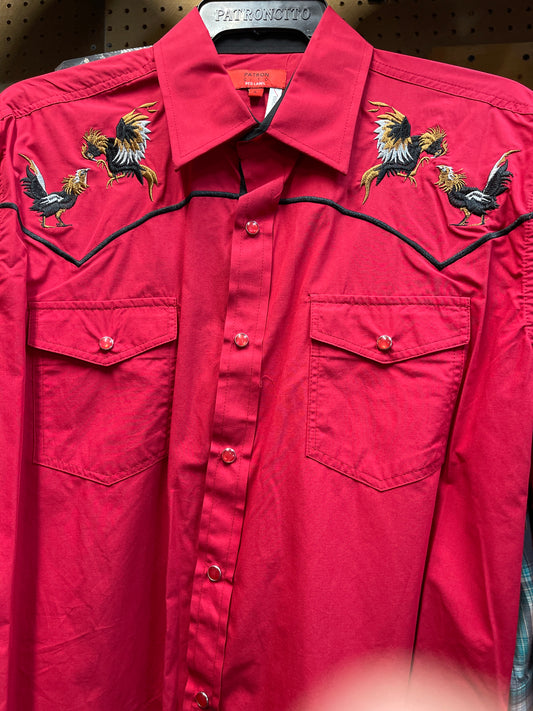 MENS SHIRT LONG SLEEVE PATRONCITO RED GALLOS