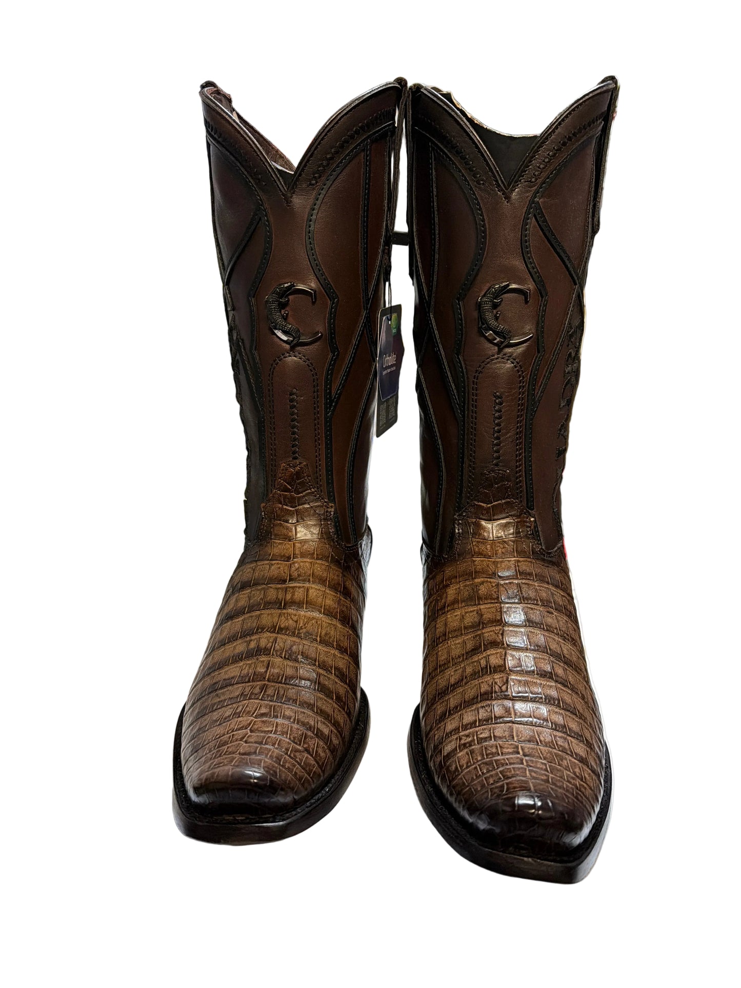 Cuadra Men's  Caiman Belly  Strauss Brown Narrow Square Toe Cowboy Boots