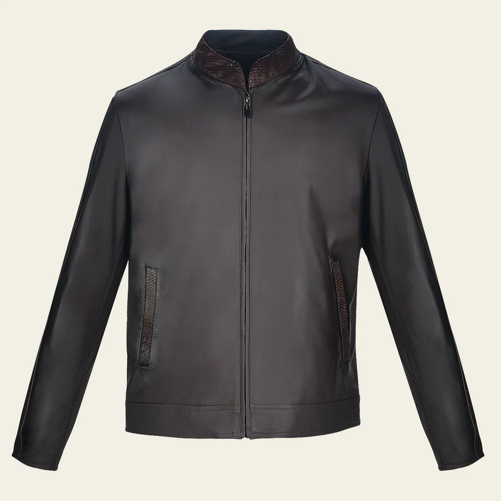 Brown Python and Bovine Contrast Leather Jacket