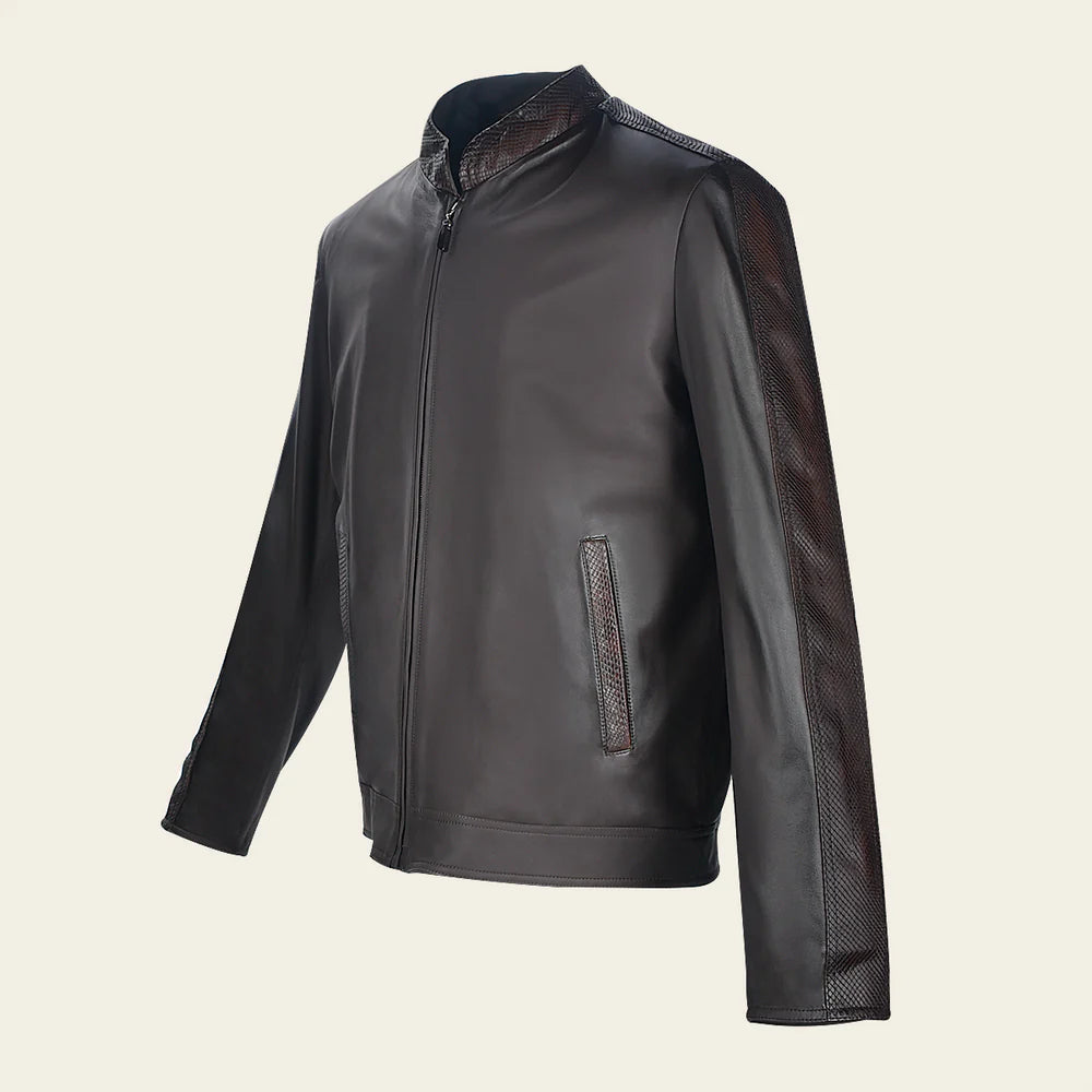 Brown Python and Bovine Contrast Leather Jacket