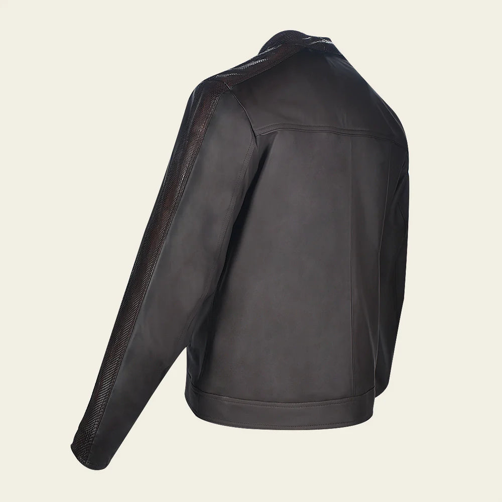 Brown Python and Bovine Contrast Leather Jacket