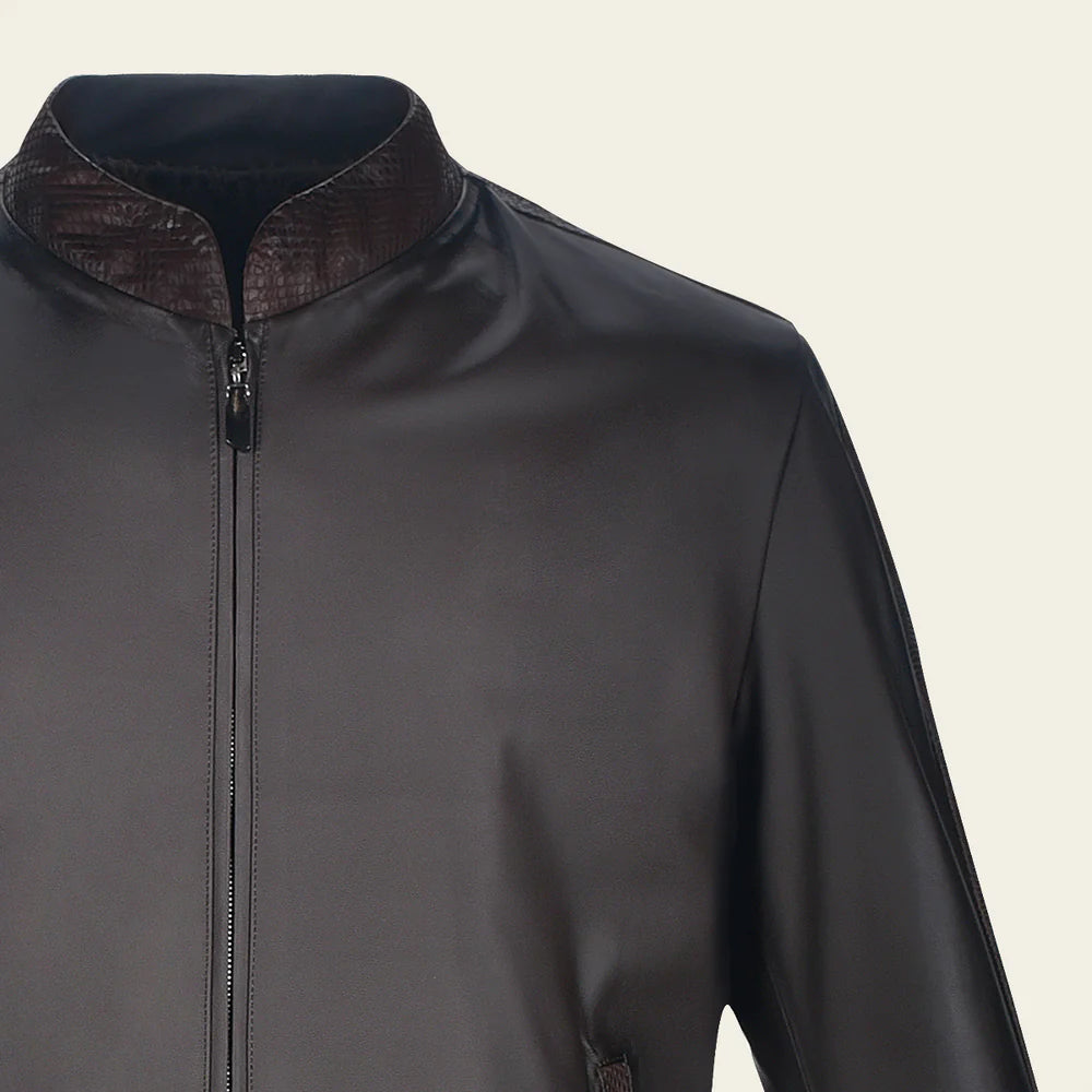 Brown Python and Bovine Contrast Leather Jacket