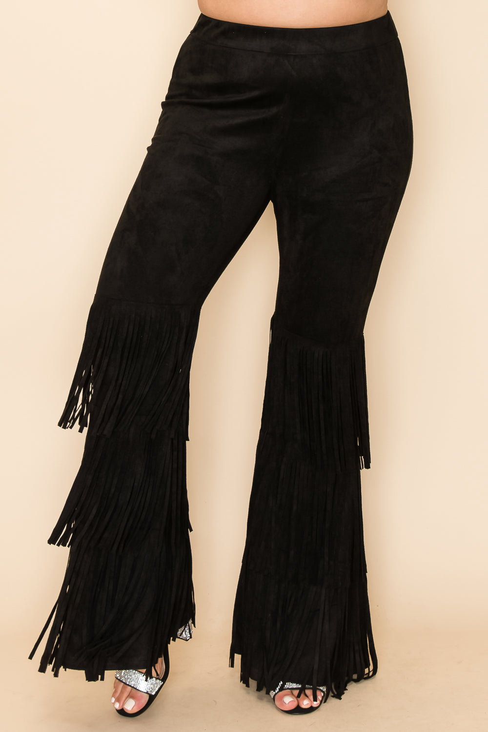 WOMEN PANT WITH LAYERED FRING SUEDE FULL