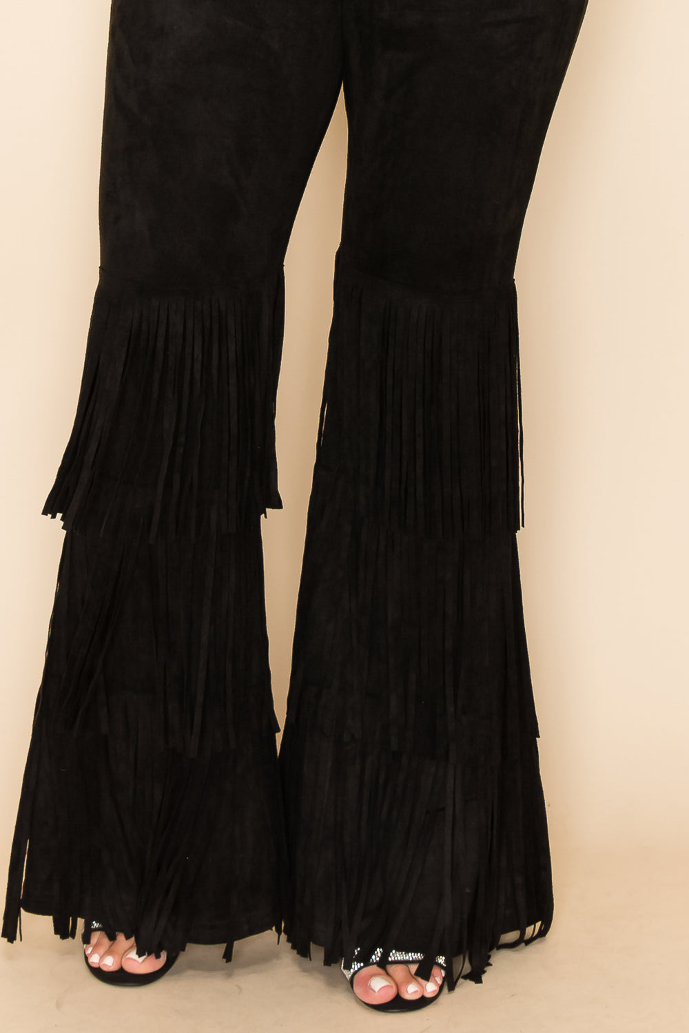 WOMEN PANT WITH LAYERED FRING SUEDE FULL