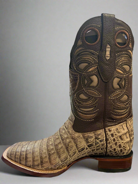 WILD WEST Men's Mocha Caiman Belly Square Toe Boot