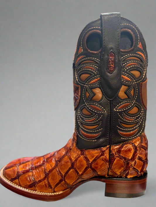 WILD WEST Men's Inverted Pirarucu Cognac Glossy Boot