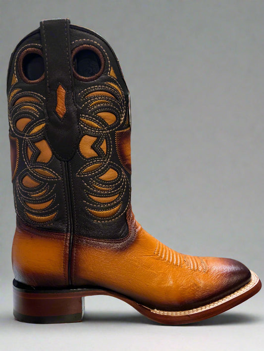 WILD WEST Men's Faded Buttercup Smooth Ostrich Square Toe Boots