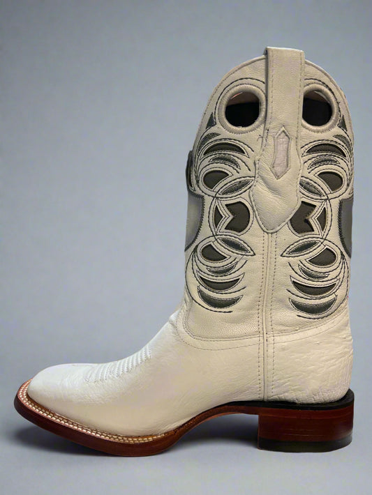 WILD WEST Men's White Smooth Ostrich Square Toe Boots