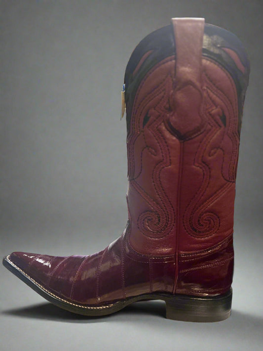 WILD WEST Men's Pointed Toe Burgundy Eel Boots