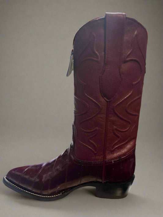 WILD WEST Men's J Toe Burgundy Eel Boots