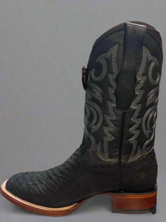 LOS ALTOS Men's Nobuck Black Python Square Toe Boots