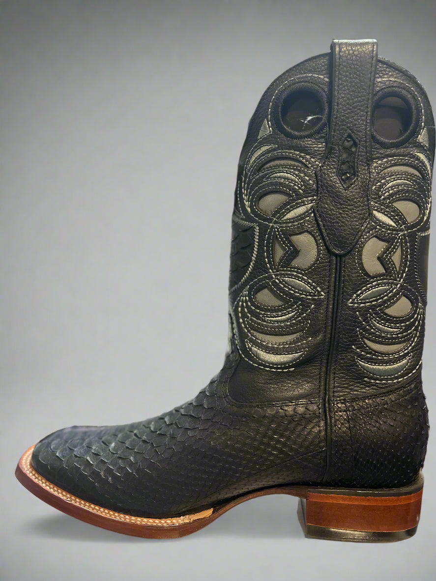 WILD WEST Men's Python Black Square Toe Boots