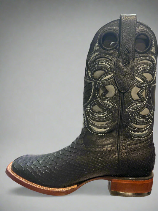 WILD WEST Men's Python Black Square Toe Boots