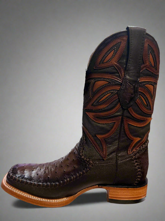 LOS ALTOS Men's Square Toe Brown Ostrich Belly Boots