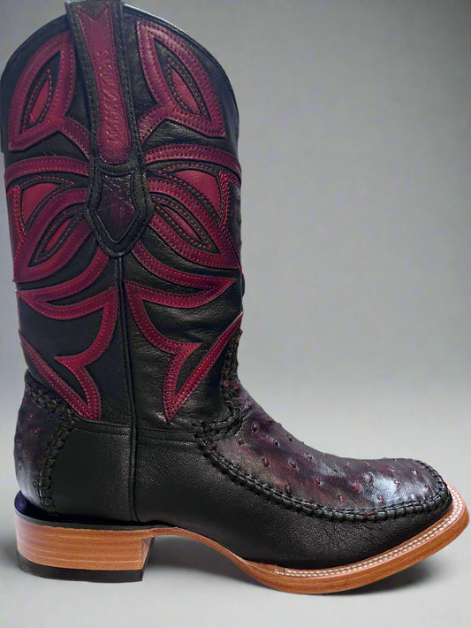 LOS ALTOS Men's Square Toe Black Cherry Ostrich Boots