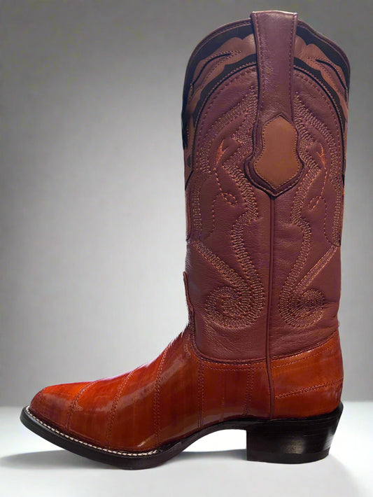 WILD WEST Men's J Toe Cognac Eel Boots