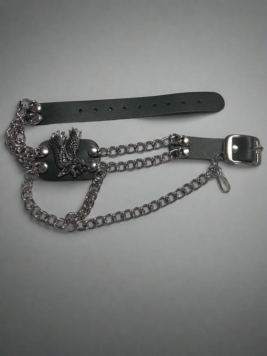 Leather Black Boot Chain with Eagle