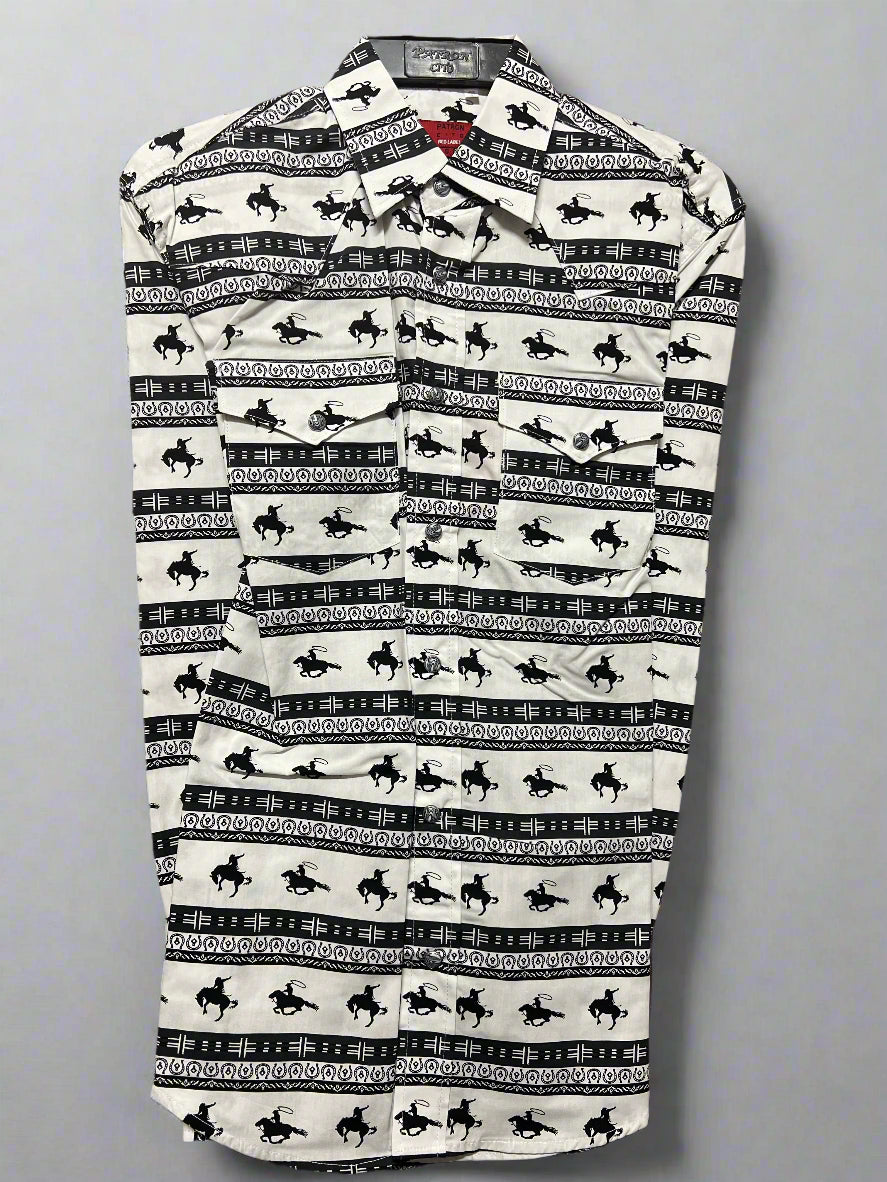 PATRONCITO Men's Long Sleeve Rodeo Pattern Black and White