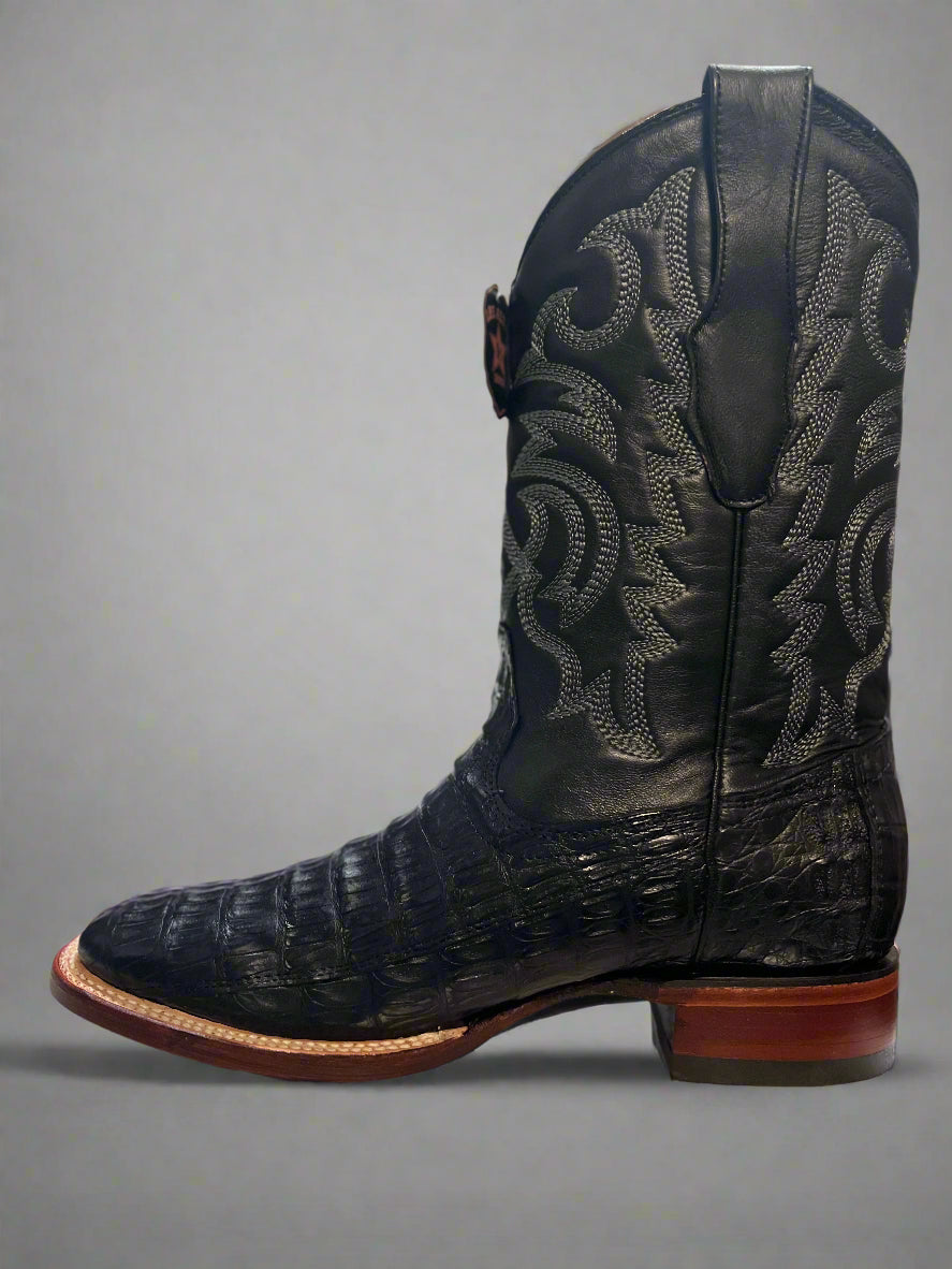 LOS ALTOS Men's Black Caiman Belly Square Toe Boots