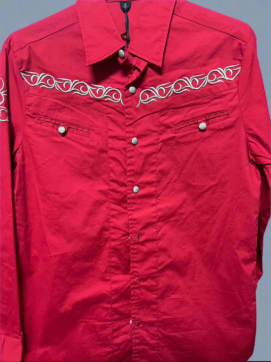 EL BRONCO Men's Red Long Sleeve Western Button Shirt