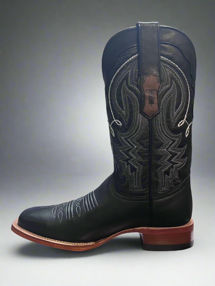 TANNER MARK Men's Smooth Black Square Toe Leather Boots