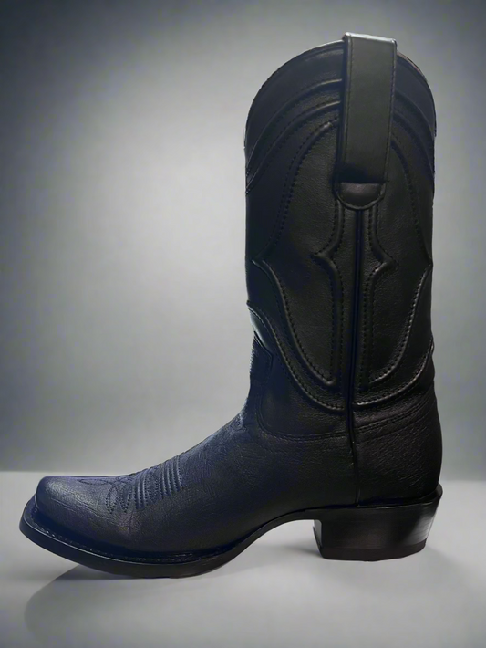 KING EXOTIC Men's Black Smooth Ostrich Cutter Toe Boot