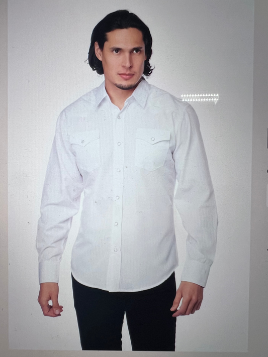 RODEO CLOTHING Men's Western Pearl Snap White Long Sleeve Shirt