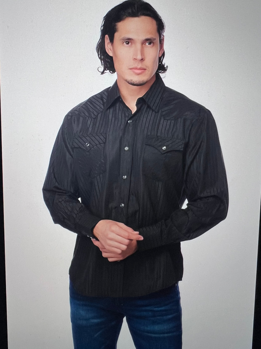 RODEO CLOTHING Men's Western Pearl Snap Black Long Sleeve Shirt