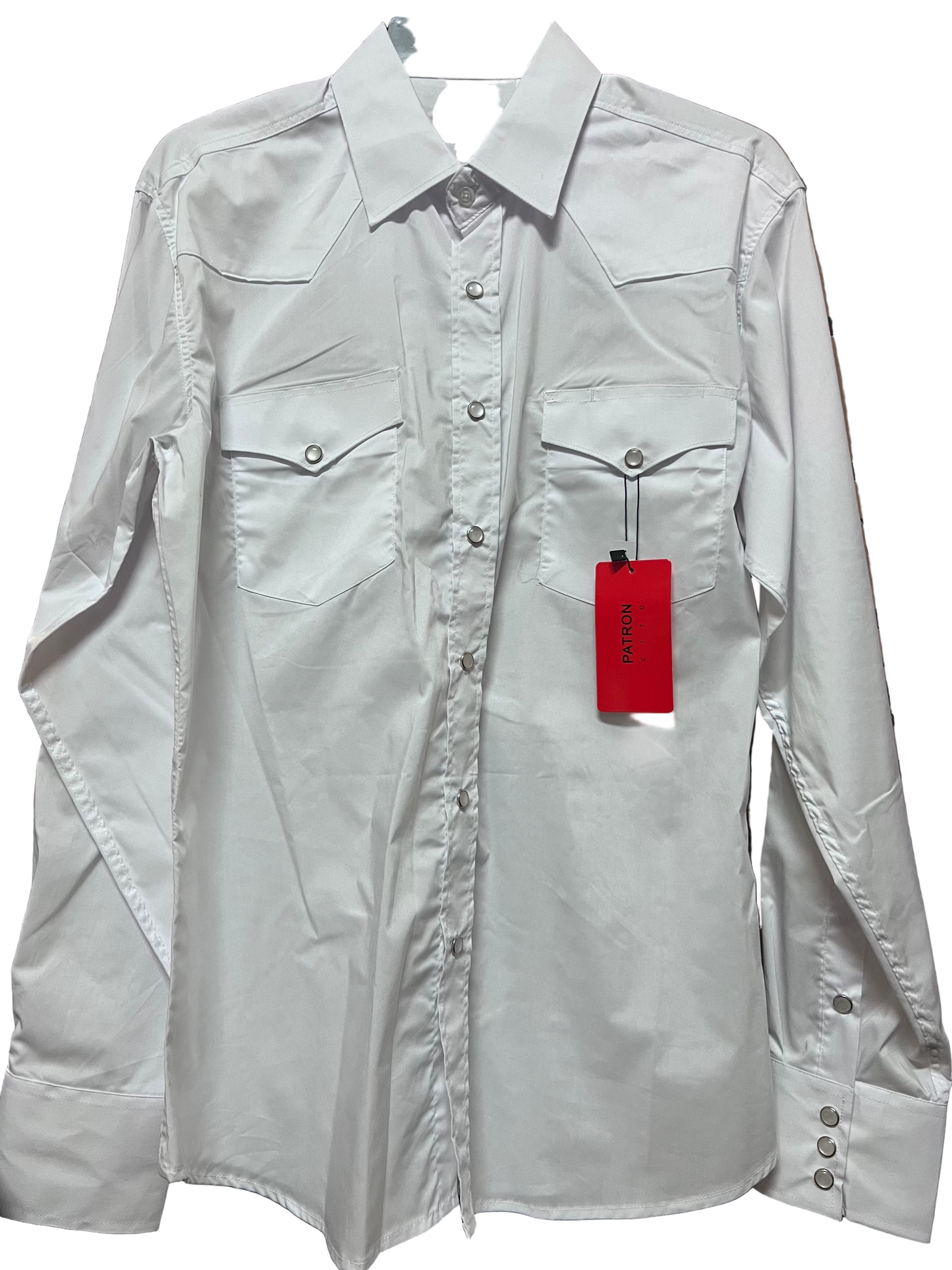 PATRONCITO Men's Western Pearl Snap White Long Sleeve Shirt