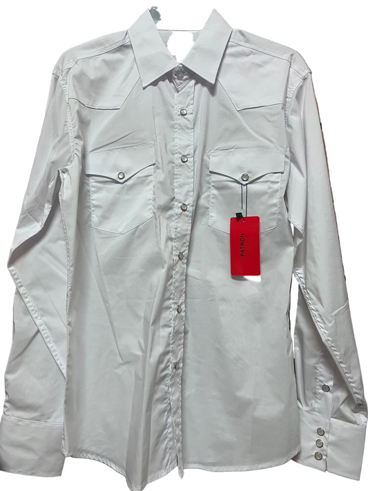 PATRONCITO Men's Western Pearl Snap White Long Sleeve Shirt